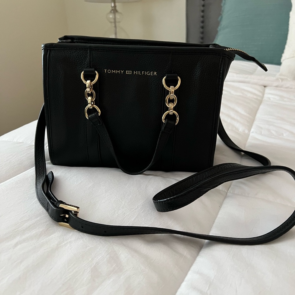 Tommy Hilfiger Black Crossbody Bag with Gold Accents